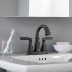 American Standard Edgemere 4 In. Centerset 2-Handle Bathroom Faucet In Matte Black -The Home Depot matte black american standard centerset bathroom faucets 7018201 243 40 1000