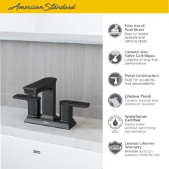 American Standard Forsey 4 In. Centerset 2-Handle Bathroom Faucet With Easy Install Push Drain In Matte Black -The Home Depot matte black american standard centerset bathroom faucets 7023201 243 40 1000