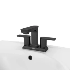 American Standard Forsey 4 In. Centerset 2-Handle Bathroom Faucet With Easy Install Push Drain In Matte Black -The Home Depot matte black american standard centerset bathroom faucets 7023201 243 66 1000