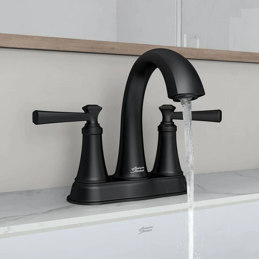 American Standard Rumson 4 In. Centerset Double Handle Bathroom Faucet In Matte Black (2-pack) 2 American Standard Rumson 4 In. Centerset Double Handle Bathroom Faucet In Matte Black (2-pack) - Image 2
