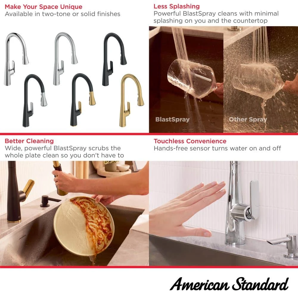 American Standard Aspirations 18 In. Touchless Pull Down Sprayer Kitchen Faucet With 360° Swivel Spout In Matte Black 3 American Standard Aspirations 18 In. Touchless Pull Down Sprayer Kitchen Faucet With 360° Swivel Spout In Matte Black - Image 3