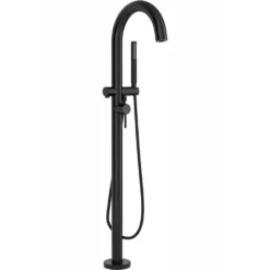 American Standard Contemporary Round Single-Handle Freestanding Tub Filler For Flash Rough-in Valve With Hand Shower In Matte Black