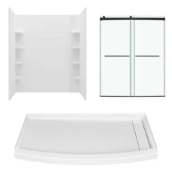 American Standard Ovation Curve 60 In. L X 30 In. W X 72 In. H Right Drain Alcove Shower Stall/Kit In Matte Black