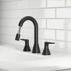 American Standard Aspirations 8 In. Widespread 2-Handle Pull Out Bathroom Faucet With Drain Matte Black -The Home Depot matte black american standard widespread bathroom faucets 7061821 243 66 1000