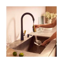 American Standard Aspirations 18 In Single Handle Pull Down Sprayer Kitchen Faucet With 360° Swivel In Matte Black/Brushed Cool Sunrise -The Home Depot matte black brushed cool sunrise american standard pull down kitchen faucets 1048814240 44 1000