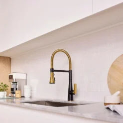 American Standard Aspirations 20 In. Semi-Pro Pull Down Sprayer Kitchen Faucet With 360° Swivel Spout In Matte Black/Brushed Cool Sunrise -The Home Depot matte black brushed cool sunrise american standard pull down kitchen faucets 1048824240 44 1000