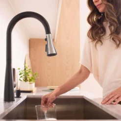 American Standard Aspirations 18 In Single Handle Pull Down Triple Sprayer Kitchen Faucet With 360° Swivel In Matte Black/Stainless Steel -The Home Depot matte black stainless steel american standard pull down kitchen faucets 1048814230 44 1000