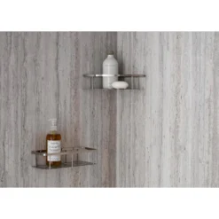 American Standard Passage 60 In. X 72 In. Left Drain 4-Piece Glue-Up Alcove Shower Wall, Shelf, Door And Base Kit In Pewter Travertine -The Home Depot pewter travertine american standard shower stalls kits p2739lho 370 1f 1000