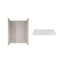 American Standard Passage 60 In. X 72 In. 2-Piece Glue-Up Alcove Shower Wall And Base Kit With Left Hand Drain In Pewter Travertine