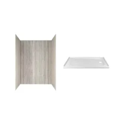 American Standard Passage 60 In. X 72 In. 2-Piece Glue-Up Alcove Shower Wall And Base Kit With Right Hand Drain In Pewter Travertine