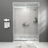 American Standard Passage 60 In. X 72 In. 2-Piece Glue-Up Alcove Shower Wall With Corner Shelf In Platinum Marble