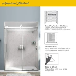 American Standard Passage 60 In. X 72 In. 3-Piece Glue-Up Alcove Shower Wall, Door And Base Kit With Left Drain In Platinum Marble -The Home Depot platinum marble american standard shower stalls kits p2712lho 374 4f 1000