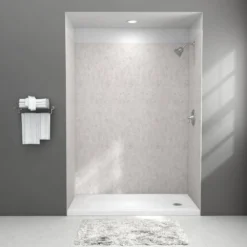 American Standard Passage 60 In. X 72 In. Left Drain 4-Piece Glue-Up Alcove Shower Wall, Shelf, Door And Base Kit In Platinum Marble -The Home Depot platinum marble american standard shower stalls kits p2739lho 374 a0 1000