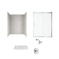 American Standard Passage 60 In. X 72 In. Left Drain 4-Piece Glue-Up Alcove Shower Wall Door Chatfield Shower Kit In Platinum Marble