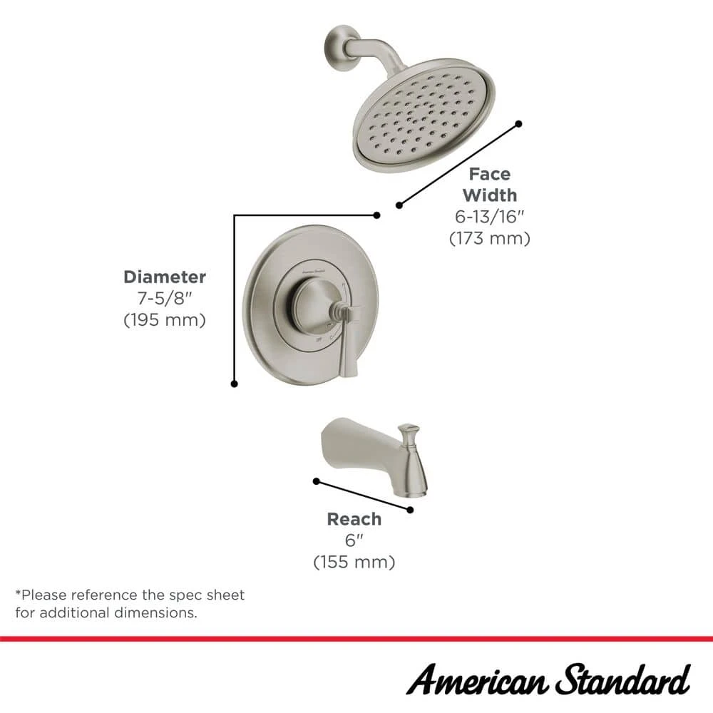 American Standard Rumson Single-Handle 1-Spray Tub And Shower Faucet With 1.8 GPM In Polished Chrome Valve Included 3 American Standard Rumson Single-Handle 1-Spray Tub And Shower Faucet With 1.8 GPM In Polished Chrome Valve Included - Image 3