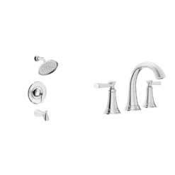 American Standard Rumson 8 In. Widespread Bathroom Faucet And Single-Handle 3-Spray Tub And Shower Faucet Set In Polished Chrome