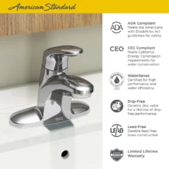 American Standard Colony Pro 4 In. Centerset Single-Handle Low-Arc Bathroom Faucet With Pop-Up Drain In Polished Chrome -The Home Depot polished chrome american standard centerset bathroom faucets 7075000 002 40 1000