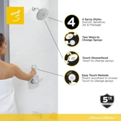 American Standard Spectra ETouch 4-Spray Patterns With 1.8 GPM 7 In. Wall Mount Fixed Shower Head In Polished Chrome -The Home Depot polished chrome american standard fixed shower heads 1698474 002 4f 1000