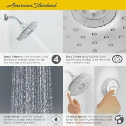 American Standard Spectra+ 4-Spray 7 In. Single Wall Mount Fixed Shower Head In Polished Chrome -The Home Depot polished chrome american standard fixed shower heads 9038474 002 a0 1000