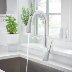 American Standard Avery Selectronic Single-Handle Pull-Down Sprayer Kitchen Faucet In Chrome -The Home Depot polished chrome american standard pull down kitchen faucets 4901380 002 1d 1000