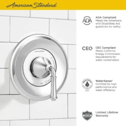 American Standard Delancey Water Saving 1-Handle Shower Faucet Trim Kit For Flash Rough-In Valves In Polished Chrome (Valve Not Included) -The Home Depot polished chrome american standard shower bathtub trim kits tu052507 002 40 1000