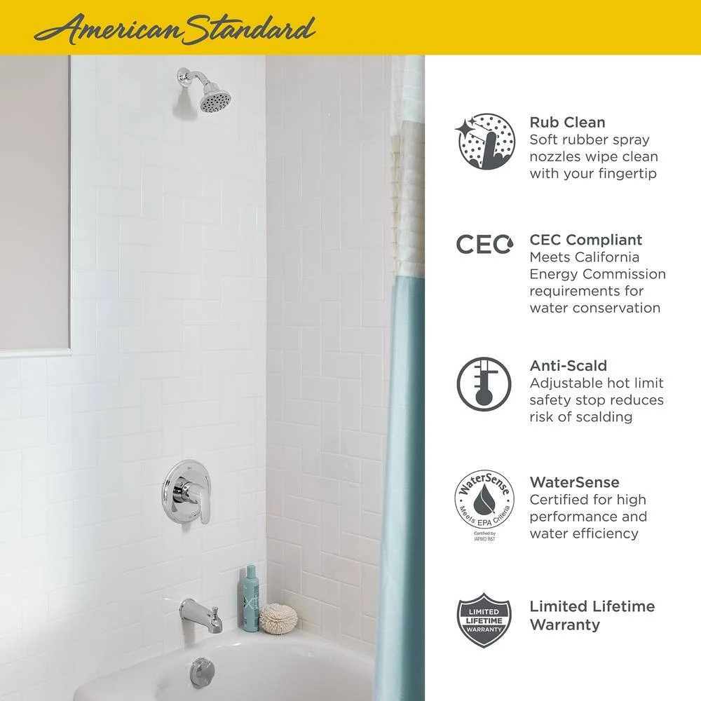 American Standard Colony PRO 1-Handle Water Saving Tub And Shower Trim Kit For Flash Valves In Polished Chrome (Valve Not Included) 3 American Standard Colony PRO 1-Handle Water Saving Tub And Shower Trim Kit For Flash Valves In Polished Chrome (Valve Not Included) - Image 3