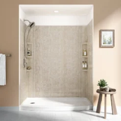 American Standard Ovation 32 In. X 60 In. X 72 In. 5-Piece Glue-Up Alcove Shower Wall Set In Sand Travertine