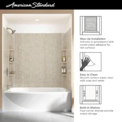 American Standard Ovation 32 In. X 60 In. X 59 In. 5-Piece Glue-Up Alcove Bath Wall Set In Sand Travertine -The Home Depot sand travertine american standard tub surrounds 2968bwt60 368 a0 1000