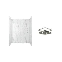 American Standard Passage 60 In. X 72 In. 2-Piece Glue-Up Alcove Shower Wall With Corner Shelf In Serene Marble