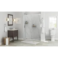American Standard Passage 60 In. X 72 In. 3-Piece Glue-Up Alcove Shower Wall, Door And Base Kit With Right Hand Drain In Serene Marble