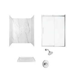 American Standard Passage 60 In. X 72 In. Left Drain 4-Piece Glue-Up Alcove Shower Wall Door Chatfield Shower Kit In Serene Marble