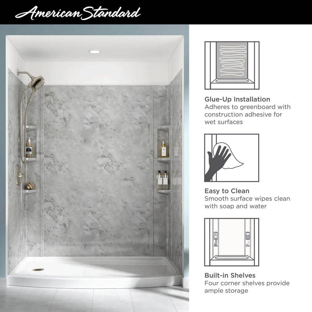 American Standard Ovation 32 In. X 60 In. X 72 In. 5-Piece Glue-Up Alcove Shower Wall Set In Silver Celestial 4 American Standard Ovation 32 In. X 60 In. X 72 In. 5-Piece Glue-Up Alcove Shower Wall Set In Silver Celestial - Image 4
