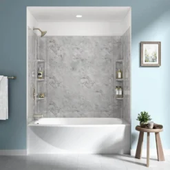 American Standard Ovation 32 In. X 60 In. X 59 In. 5-Piece Glue-Up Alcove Bath Wall Set In Silver Celestial