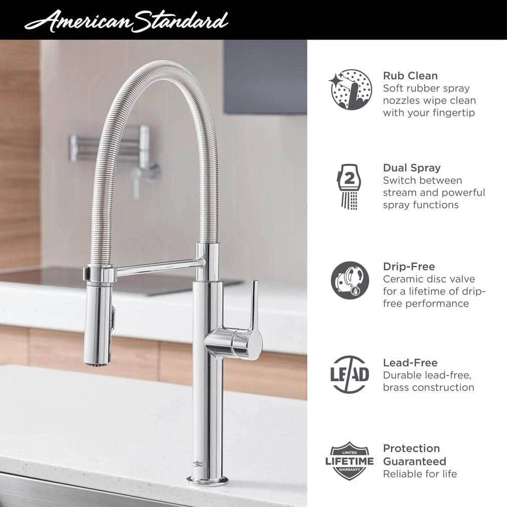 American Standard Studio S Single-Handle Pull-Down Sprayer Kitchen Faucet With Spring Spout In Stainless Steel 4 American Standard Studio S Single-Handle Pull-Down Sprayer Kitchen Faucet With Spring Spout In Stainless Steel - Image 4