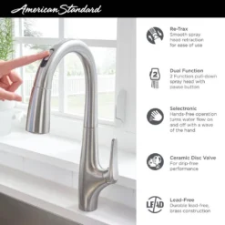 American Standard Avery Selectronic Single-Handle Pull-Down Sprayer Kitchen Faucet In Stainless Steel 22 American Standard Avery Selectronic Single-Handle Pull-Down Sprayer Kitchen Faucet In Stainless Steel -The Home Depot stainless steel american standard pull down kitchen faucets 4901380 075 c3 1000