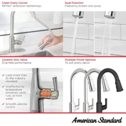 American Standard Raviv Single Handle Pull Down Sprayer Kitchen Faucet With Triple Spray And Lever Handles In Stainless Steel -The Home Depot stainless steel american standard pull down kitchen faucets 7421300 075 40 1000