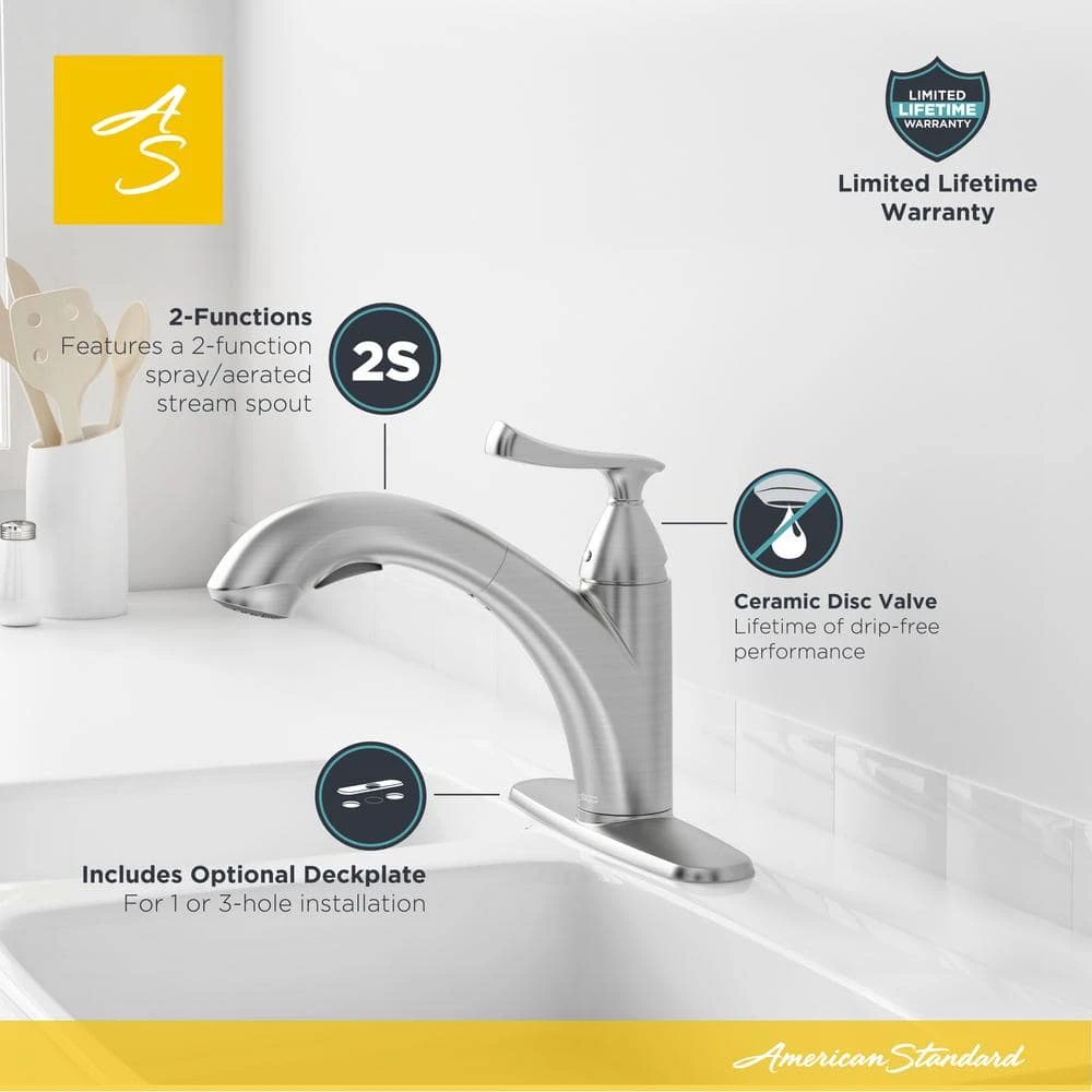 American Standard Chatfield Single-Handle Pull-Out Sprayer Kitchen Faucet In Stainless Steel 3 American Standard Chatfield Single-Handle Pull-Out Sprayer Kitchen Faucet In Stainless Steel - Image 3