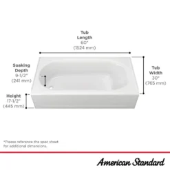 American Standard Princeton PRO 60 In. X 30 In. AFR Soaking Bathtub With Left Drain In White -The Home Depot white american standard alcove bathtubs 1392202 020 40 1000