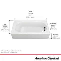 American Standard Princeton PRO 60 In. X 30 In. AFR Soaking Bathtub With Right Drain In White 11 American Standard Princeton PRO 60 In. X 30 In. AFR Soaking Bathtub With Right Drain In White -The Home Depot white american standard alcove bathtubs 1393202 020 44 1000