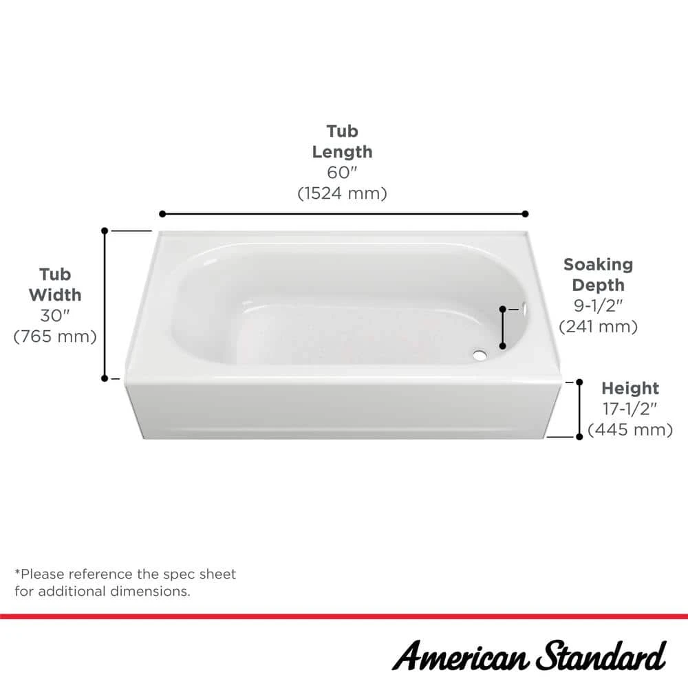 American Standard Princeton PRO 60 In. X 30 In. AFR Soaking Bathtub With Right Drain In White 5 American Standard Princeton PRO 60 In. X 30 In. AFR Soaking Bathtub With Right Drain In White - Image 5