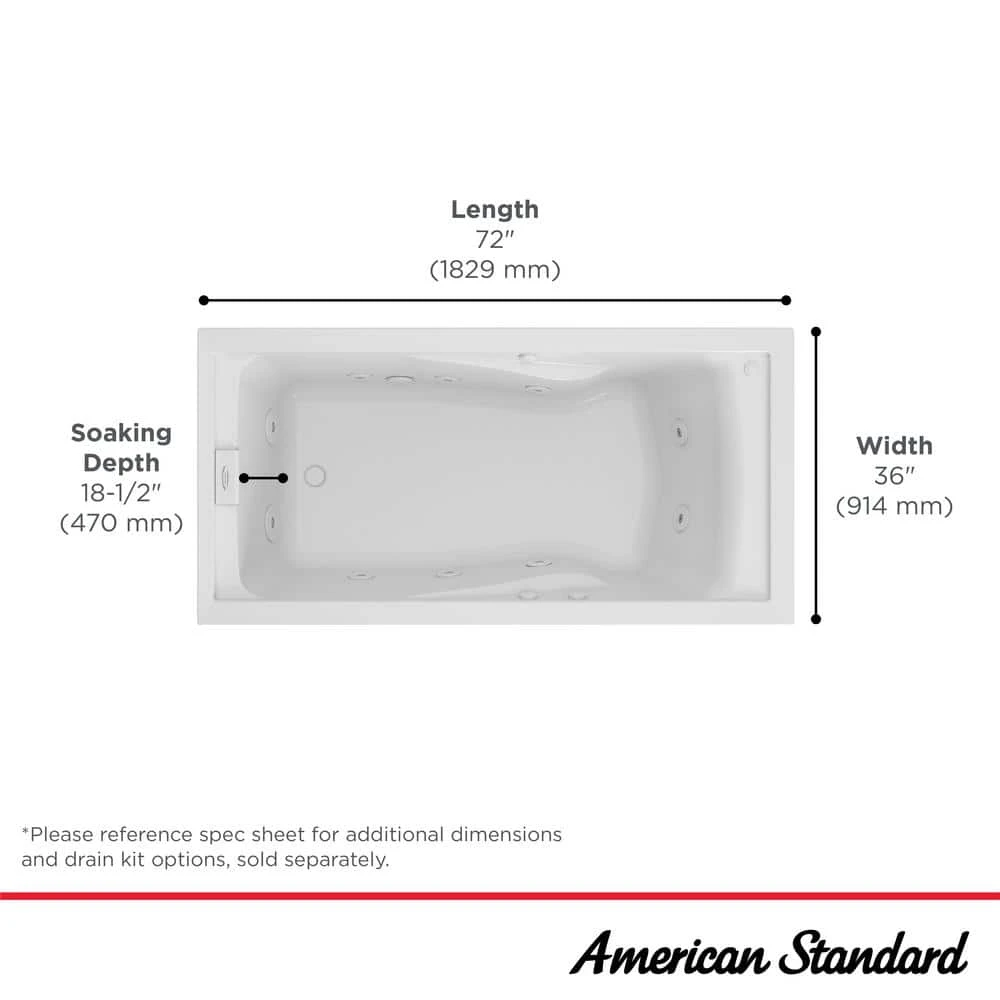 American Standard EverClean 72 In. Acrylic Rectangular Drop-in Whirlpool Bathtub In White 3 American Standard EverClean 72 In. Acrylic Rectangular Drop-in Whirlpool Bathtub In White - Image 3