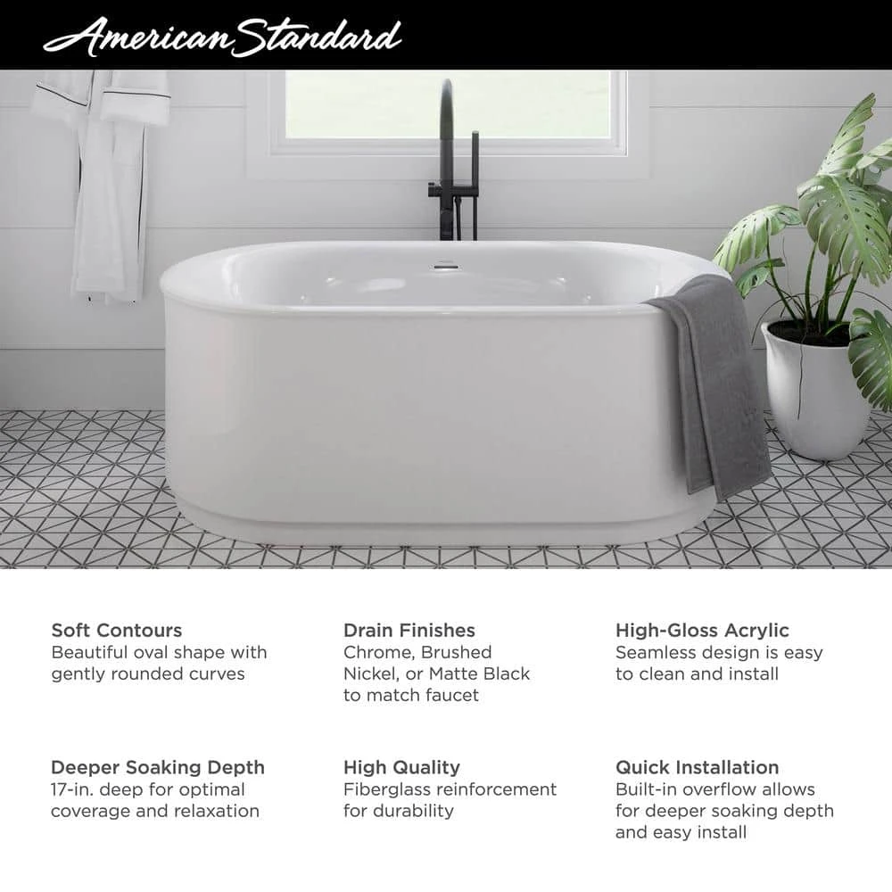 American Standard Studio S 68 In. X 34 In. Soaking Bathtub With Center Hand Drain In White 7 American Standard Studio S 68 In. X 34 In. Soaking Bathtub With Center Hand Drain In White - Image 7