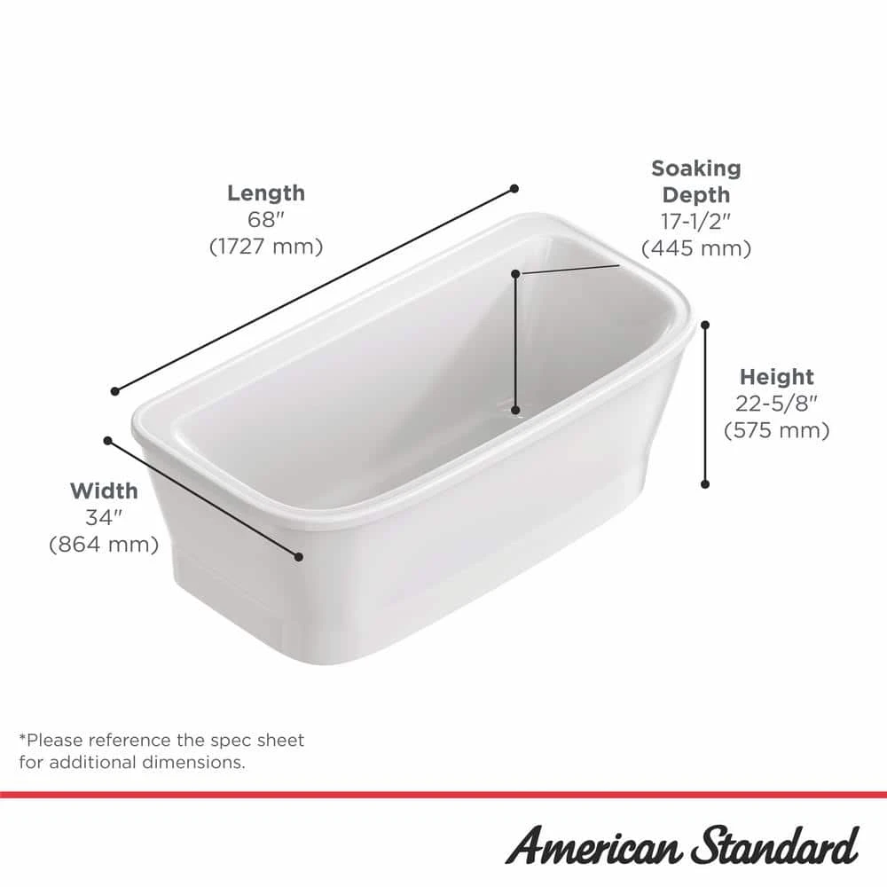 American Standard Aspirations 68 In. X 34 In. Freestanding Soaking Bathtub In White 5 American Standard Aspirations 68 In. X 34 In. Freestanding Soaking Bathtub In White - Image 5