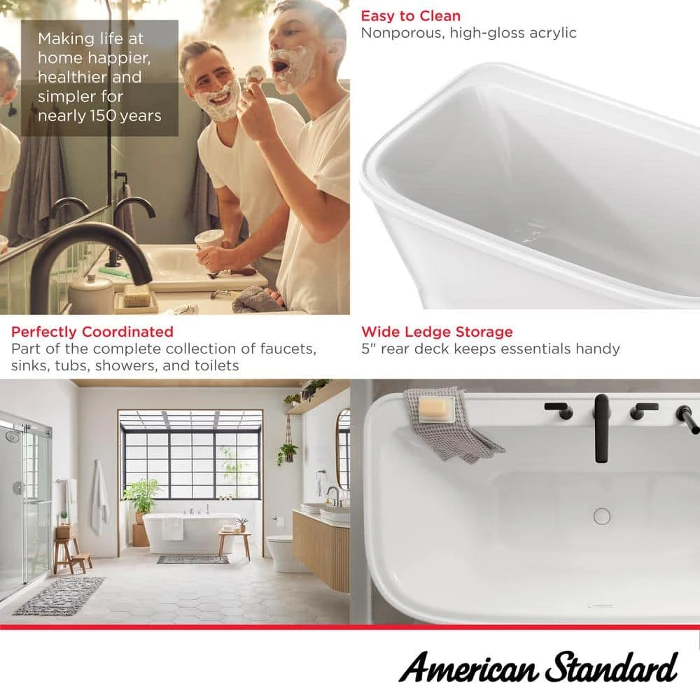 American Standard Aspirations 68 In. X 34 In. Freestanding Soaking Bathtub In White 3 American Standard Aspirations 68 In. X 34 In. Freestanding Soaking Bathtub In White - Image 3