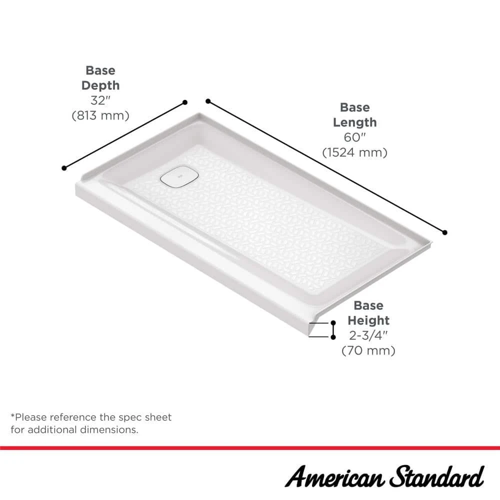 American Standard Aspirations 60 In. L X 32 In. W Single Threshold Alcove Shower Pan Base With Left Drain In White 3 American Standard Aspirations 60 In. L X 32 In. W Single Threshold Alcove Shower Pan Base With Left Drain In White - Image 3