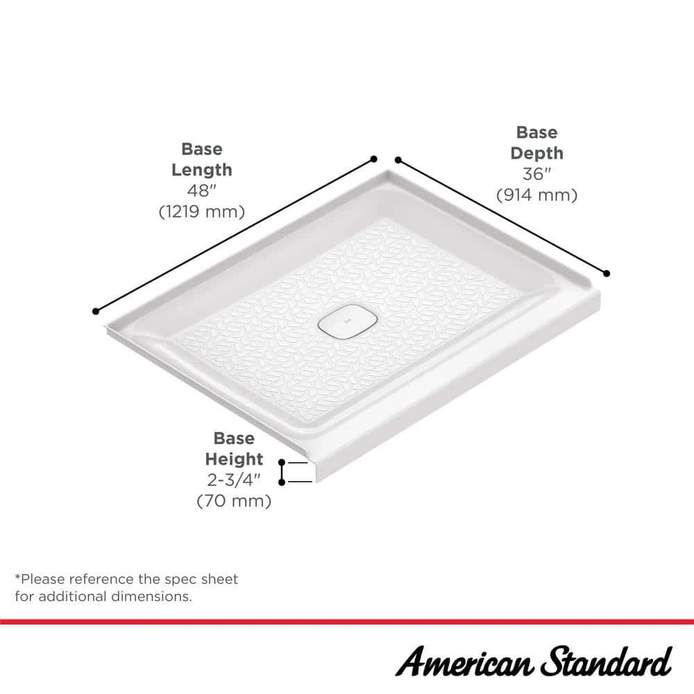 American Standard Aspirations 48 In. L X 36 In. W Single Threshold Alcove Shower Pan Base With Center Drain In White 3 American Standard Aspirations 48 In. L X 36 In. W Single Threshold Alcove Shower Pan Base With Center Drain In White - Image 3
