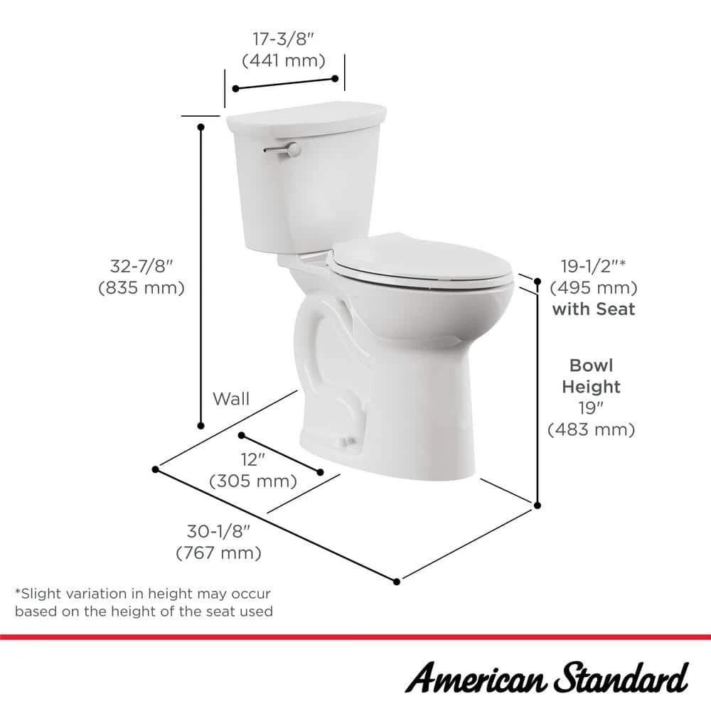American Standard Cadet PRO 12 In. 2-Piece 1.28 GPF Single Flush Extra Tall Elongated Toilet In White 3 American Standard Cadet PRO 12 In. 2-Piece 1.28 GPF Single Flush Extra Tall Elongated Toilet In White - Image 3