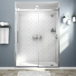 American Standard Passage 32 In. W X 72 In. H Four Piece Glue Up Acrylic Alcove Shower Wall Set In White Subway Tile