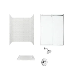 American Standard Passage 60 In. X 72 In. Right Drain 4-Piece Glue-Up Alcove Shower Wall Door Chatfield Shower Kit In White Subway Tile